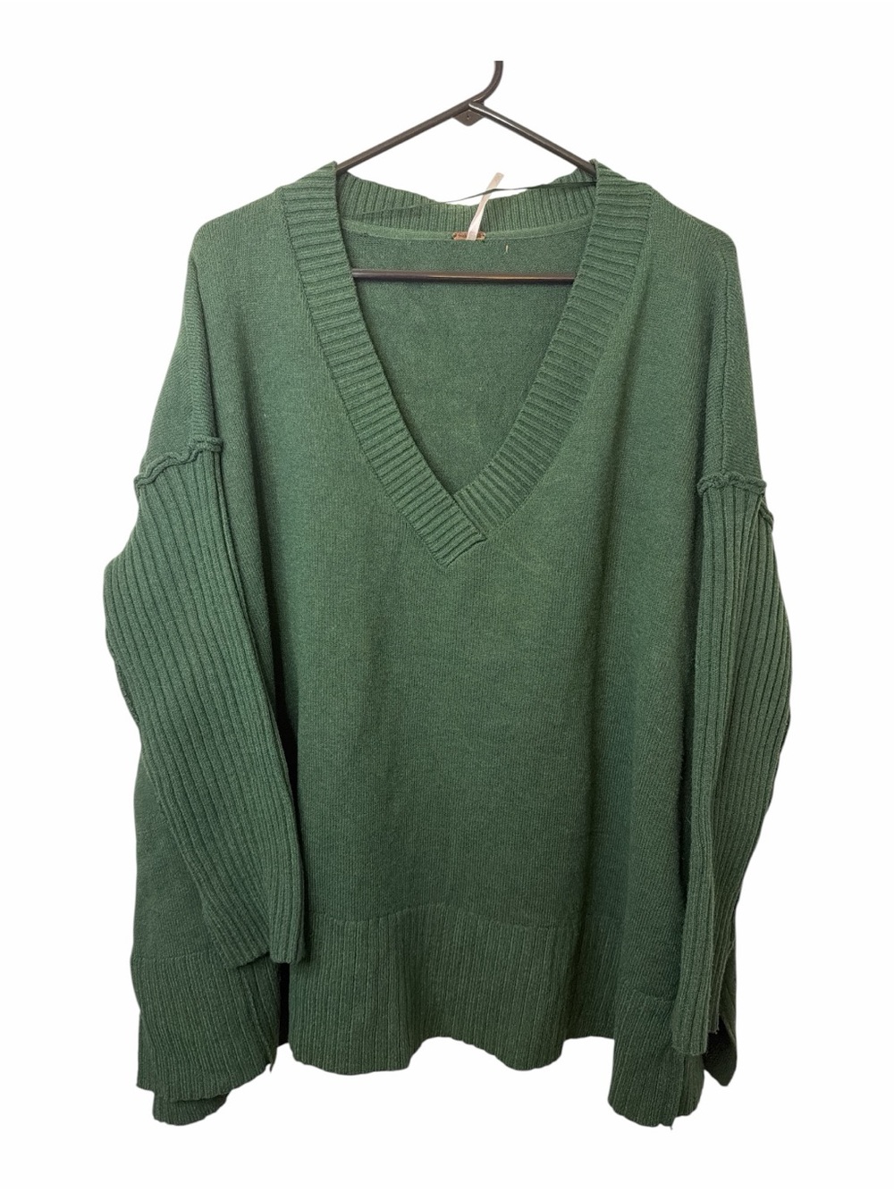 Free People Orion A-line Green V-neck Tunic Sweater
